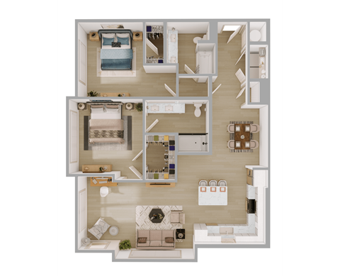 Floor plan for 2 beds, 2 baths, 1277 sqft